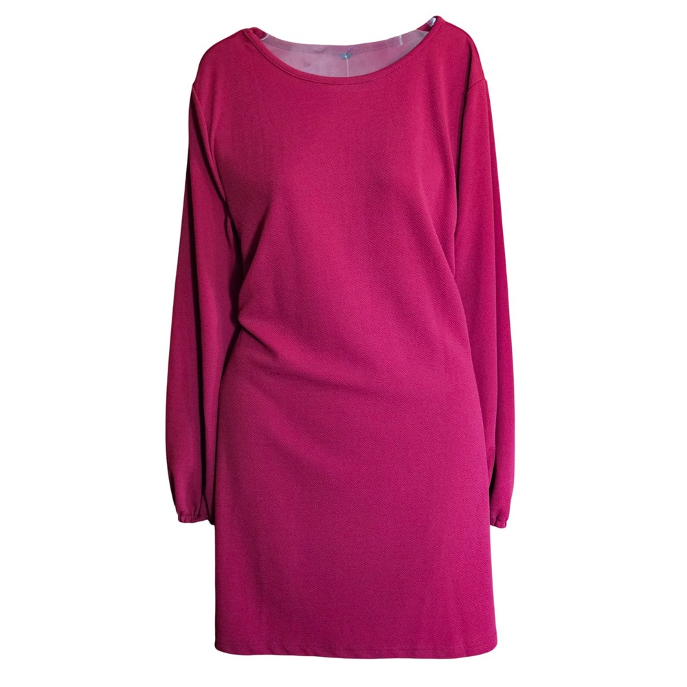 Prettygarden Magenta Long Sleeve Back Tie Mini Dress Textured Knit Women Size L